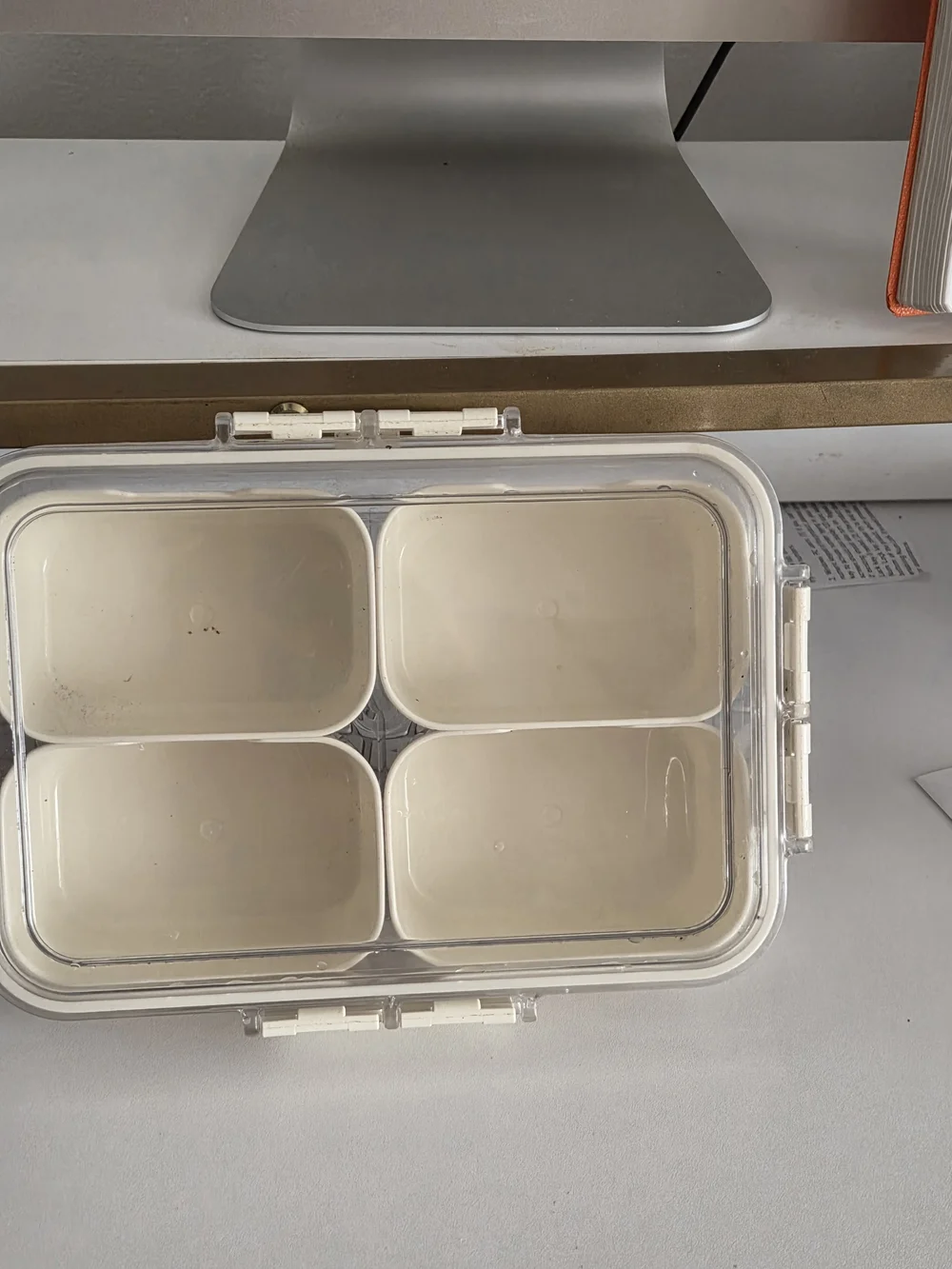 Clear Storage Box with Four Cream Compartments - Compact Organizer